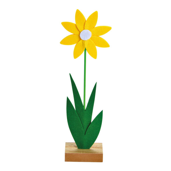 Flor sobre base de madera de fieltro Amarillo (An/Al/Pr) 10x32x5cm