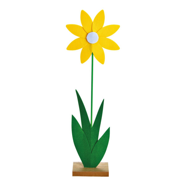 Flor sobre base de madera de fieltro, color amarillo (ancho/alto/profundidad) 18 x 58 x 7 cm