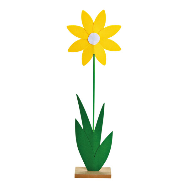 Flor sobre base de madera de fieltro, Amarillo (An./Al./Pr.) 24x120x8cm