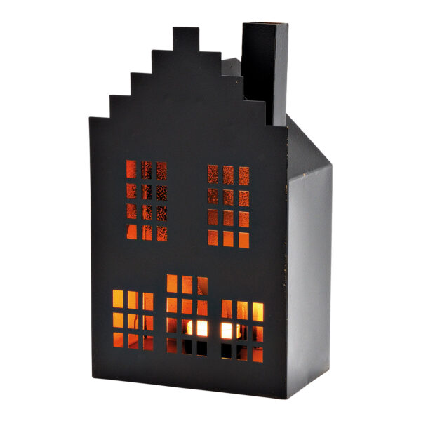 Portavelas de viento, casa de metal negra (ancho/alto/profundidad) 15x25x9cm