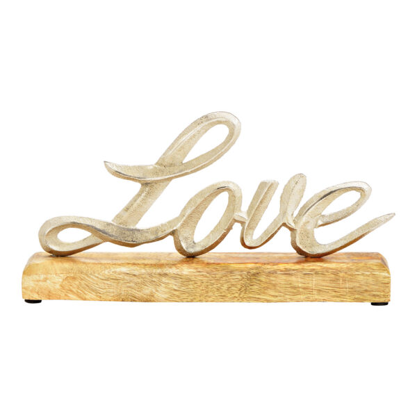 Letrero de pie Love sobre base de madera de mango, fabricado en metal plateado (An./Al./Pr.) 25x13x5cm