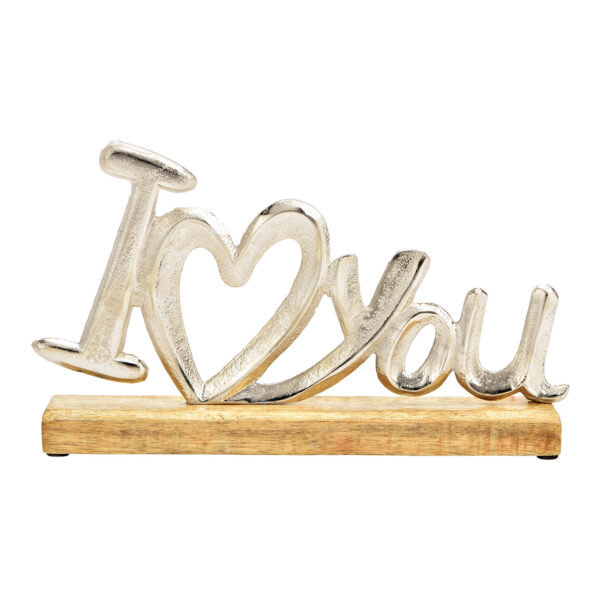 Letrero de pie, Te amo, sobre base de madera de mango, fabricado en metal plateado (An./Al./Pr.) 29x17x5cm