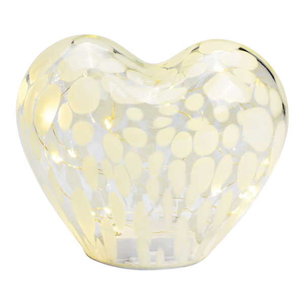 Corazón con LED 20s con temporizador 6/18 de cristal blanco (An./Al./Pr.) 18x15x11cm