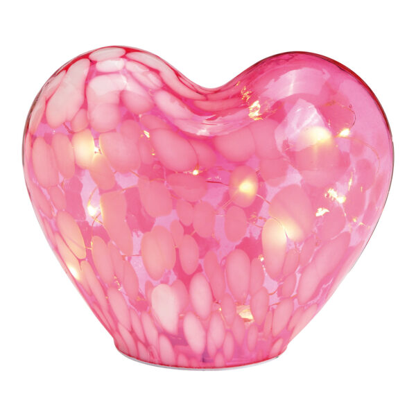 Corazón con LED de 20 s con temporizador 6/18 de cristal rosa (An./Al./Pr.) 18x15x11cm