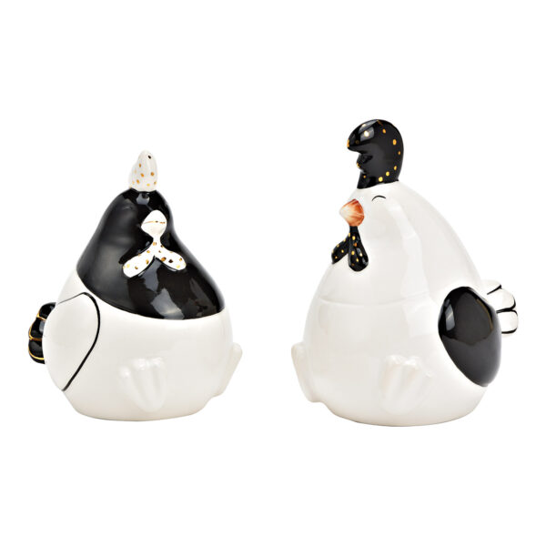 Gallo de porcelana blanco/negro, doble cara, (ancho/alto/profundidad) 10 x 15 x 8 cm