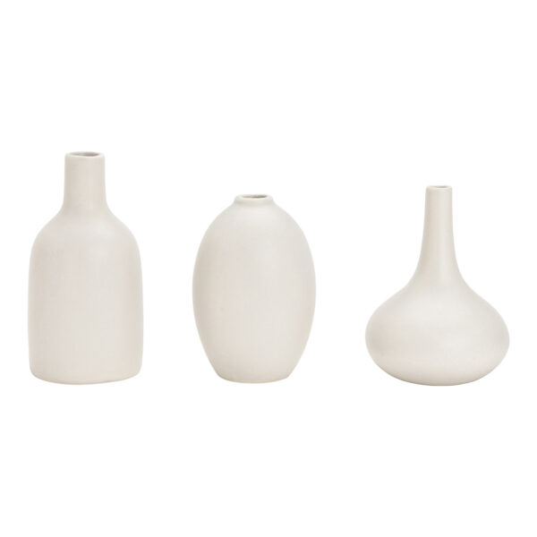 Juego de 3 jarrones de cerámica gris, (An./Al./Pr.) 9x12x9cm, 7x11x7cm, 7x14x7cm