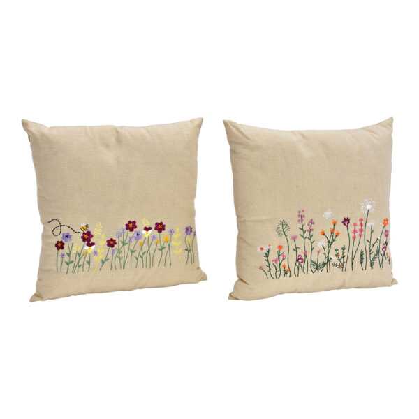 Almohada con bordado floral de lino beige, 2 surtido, (An./Al./Pr.) 40x40x8cm