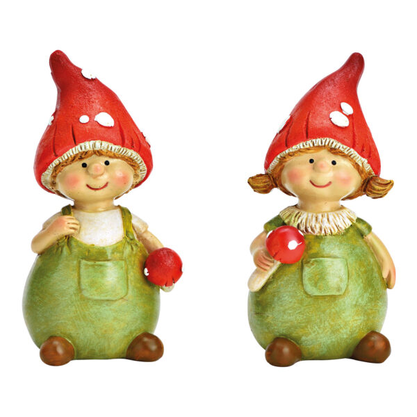Gnomo niña y niño de poli colorido de 2 surtido, (An./Al./Pr.) 5x11x5cm