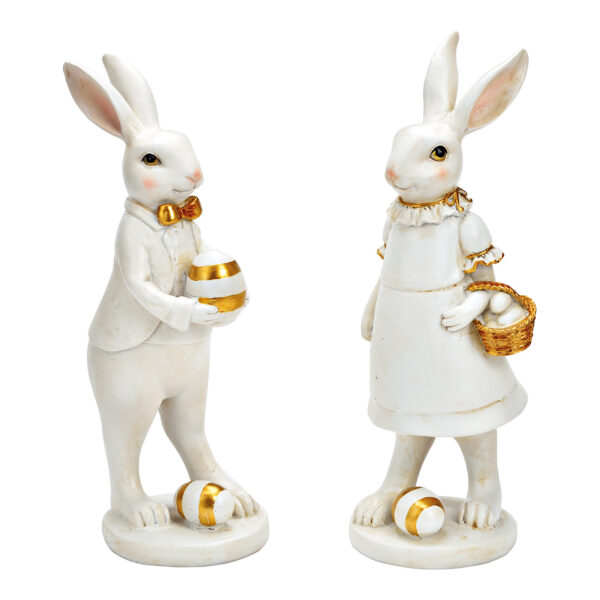 Conejito con huevo, hombre y mujer, fabricado en poli blanco, dorado, 2 surtido, (An./Al./Pr.) 10x30x12cm