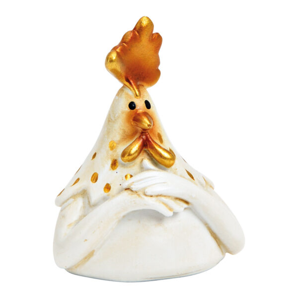 Cabeza de pollo de poli blanco, dorado (An./Al./Pr.) 4x5x3cm