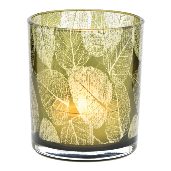 Decoración de hojas de vidrio verde Windlight (An./Al./Pr.) 9x10x9cm