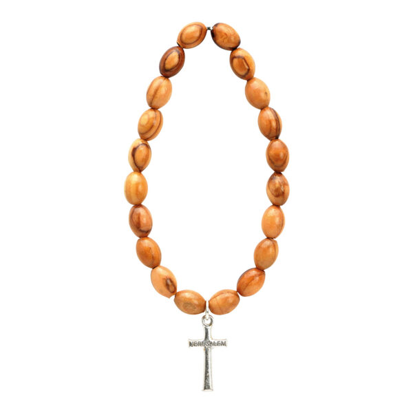 Pulsera con cruz de madera de olivo marrón (An/Al) 7x7cm