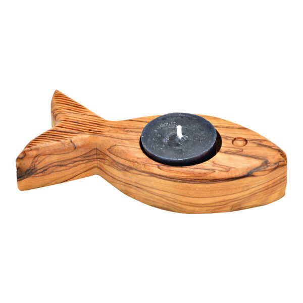 Portavelas vela pez madera olivo marrón (ancho/alto/fondo) 13x2x5cm