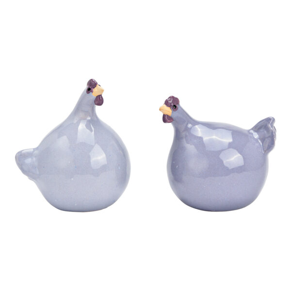 Pollo de cerámica morado, 2 piezas, (ancho/alto/profundidad) 7 x 9 x 10 cm