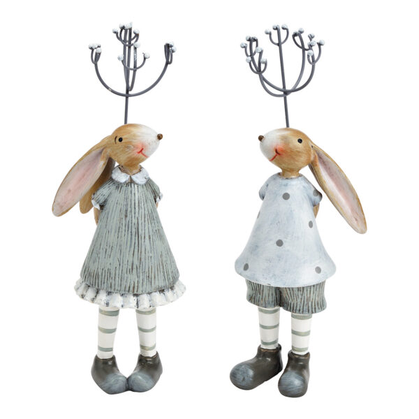 Conejito y niña de poliéster gris, 2 surtido, (An./Al./Pr.) 6 x 19 x 5 cm