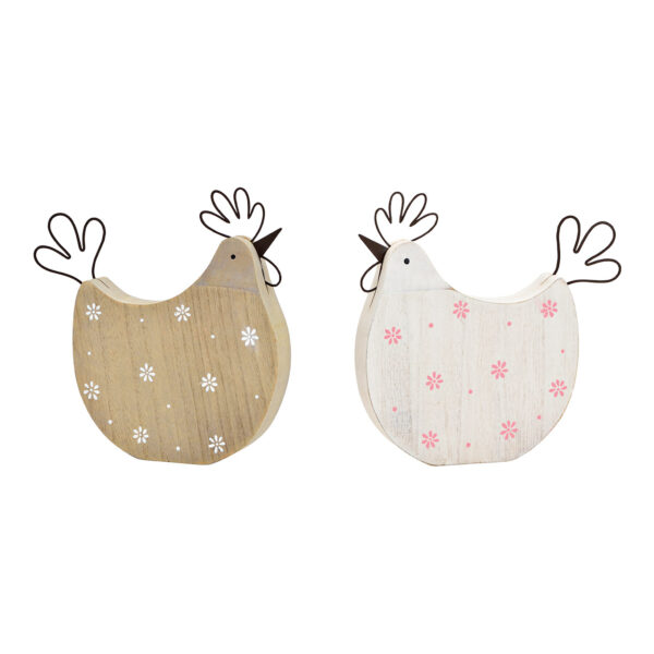 Gallina de madera marrón, blanca, 2 piezas, (An./Al./Pr.) 17x16x2cm