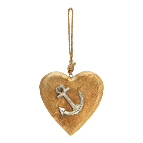 Para colgar corazón decoración marítima, fabricada en madera de mango, metal natural (An./Al./Pr.) 14x14x2cm