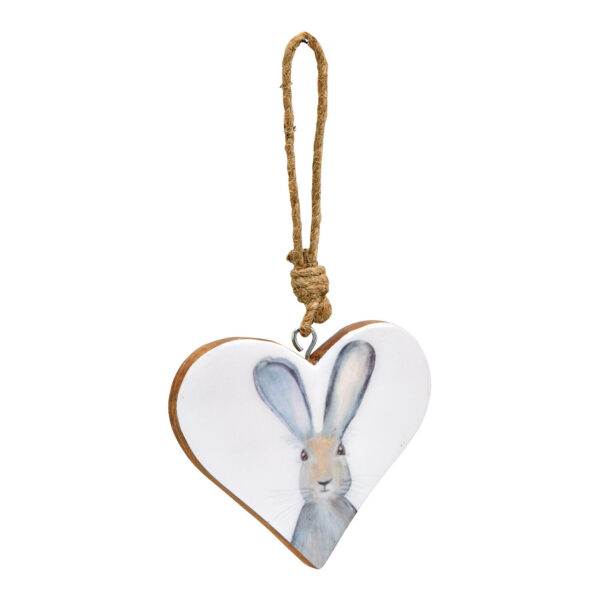 Para colgar corazón conejo decoración madera mango con barniz esmaltado blanco, gris (ancho, alto, fondo) 9x9x1cm