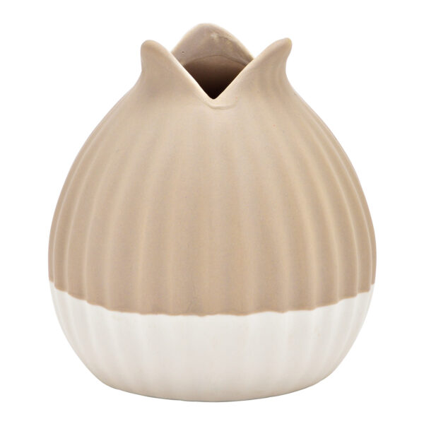 Jarrón de cerámica beige, blanco (An./Al./Pr.) 10x10x10cm