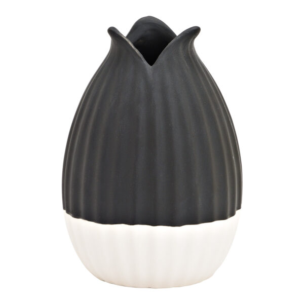 Jarrón de cerámica negro, blanco (An./Al./Pr.) 9x13x9cm