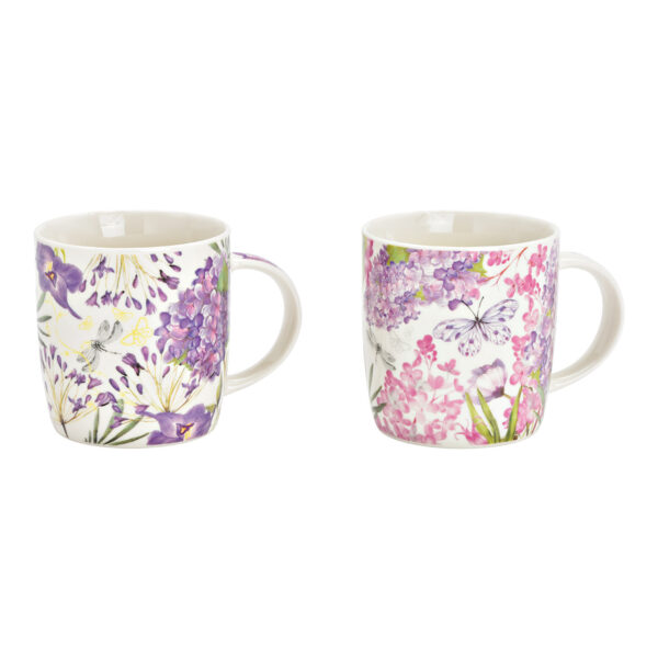 Taza de porcelana con decoración floral violeta, 2 compartimentos, (An./Al./Pr.) 12 x 10 x 9 cm