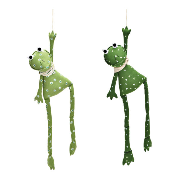 Rana sentada textil verde 2 surtido, (An./Al./Pr.) 17x20x6cm