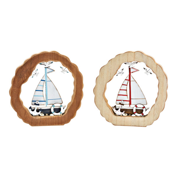 Stand Maritime de madera natural doble hoja, (An/Al/Pr) 20x20x2cm