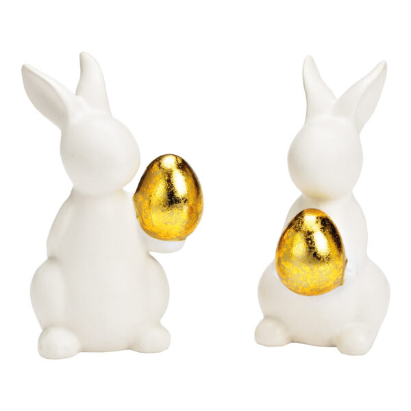 Conejito con huevo de cerámica blanca, 2 piezas, (An./Al./Pr.) 7x11x6cm