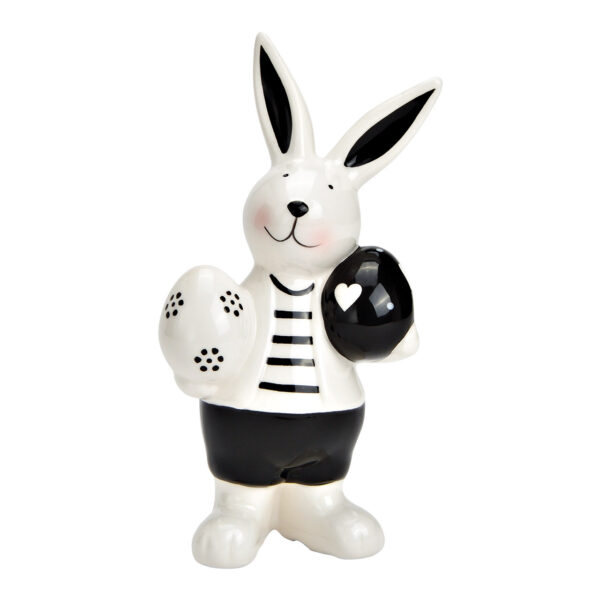 Conejito con huevos de cerámica blanca, negra (An./Al./Pr.) 10x17x5cm