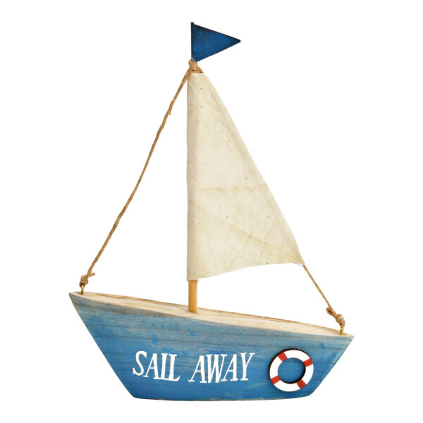 Soporte para velero, Sail away de madera azul (An./Al./Pr.) 16x20x4cm