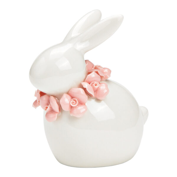 Conejito con corona de flores de cerámica blanca (An./Al./Pr.) 8x9x5cm