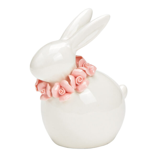 Conejito con corona de flores de cerámica blanca (An./Al./Pr.) 10x12x7cm