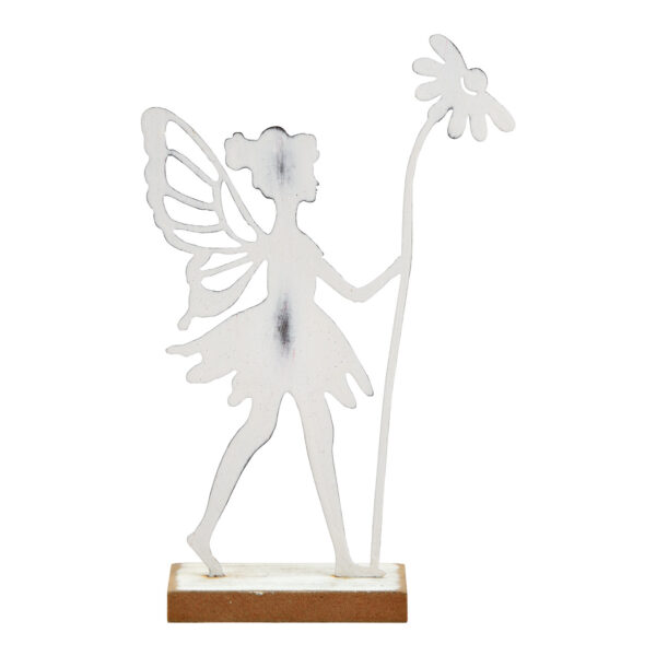 Elfo sobre base de madera de metal blanco (An./Al./Pr.) 10x16x4cm
