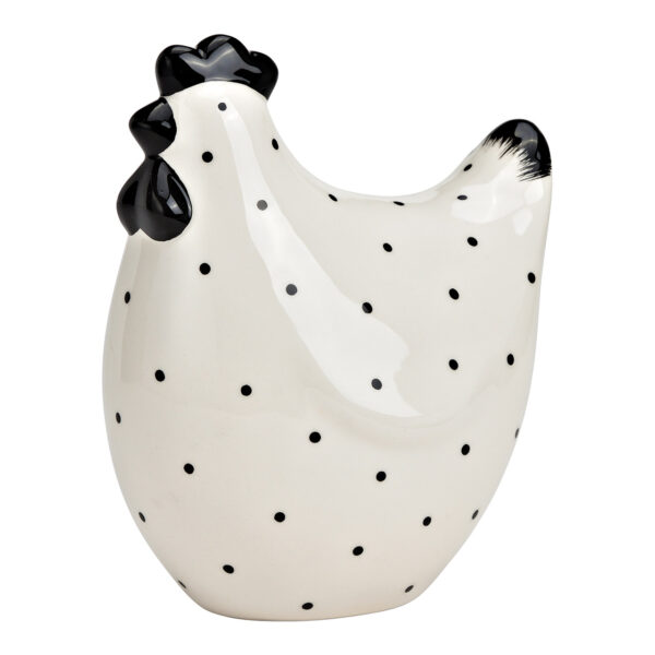 Pollo de cerámica negro, blanco (An./Al./Pr.) 9x13x16cm