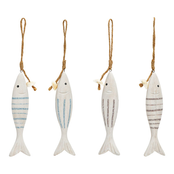Para colgar de madera con decoración marítima de pez, cuádruple, (An./Al./Pr.) 4x28x2cm