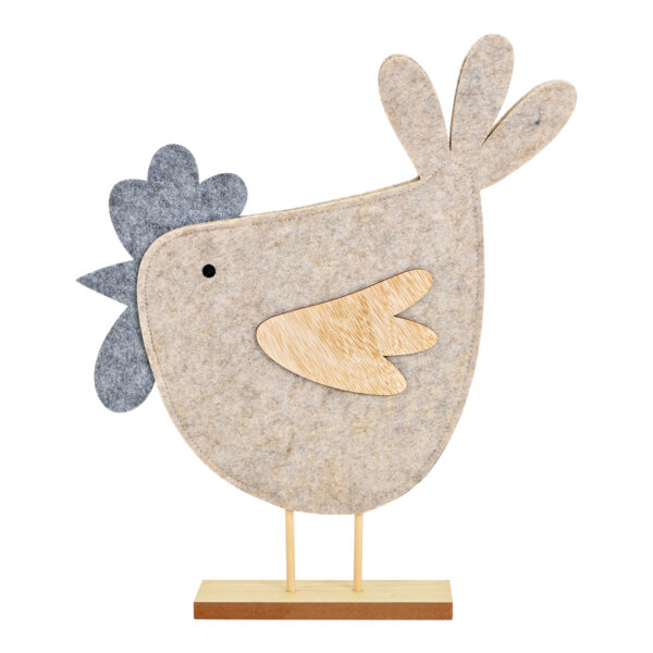 Pollo de pie sobre base de madera de fieltro natural (An./Al./Pr.) 36x7x39cm