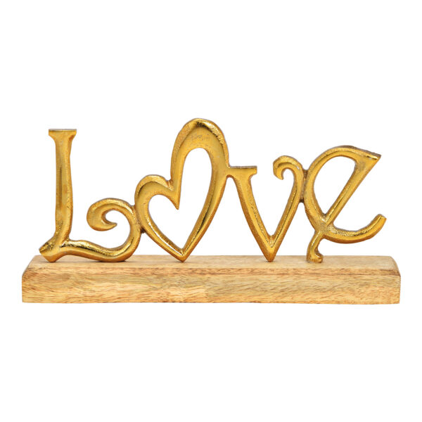 Letrero de pie, Love, sobre base de madera de mango de metal dorado (An./Al./Pr.) 25x12x5cm