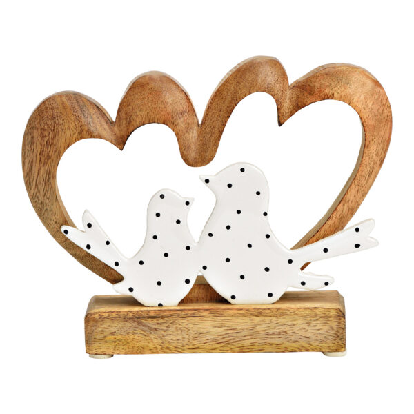 Soporte corazón pájaro de madera de mango natural, blanco (An./Al./Pr.) 19x15x5cm