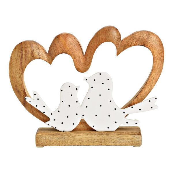Soporte corazón pájaro de madera de mango natural, blanco (An./Al./Pr.) 26x20x6cm