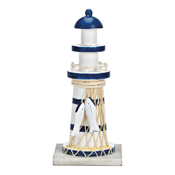 Faro de aspecto marítimo de madera azul, blanco (ancho/alto/profundidad) 10x23x9cm