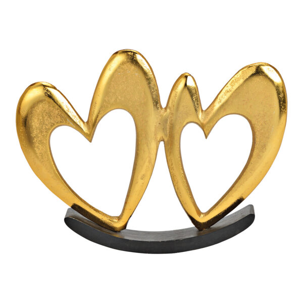 Expositor columpio corazón sobre base de madera de mango de metal dorado (An./Al./Pr.) 23x18x3cm