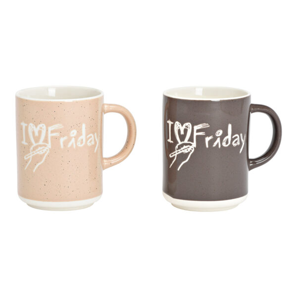 Taza, I love Friday, porcelana rosa/rosa, gris, 2 compartimentos, (An./Al./Pr.) 13 x 11 x 8 cm, 360 ml