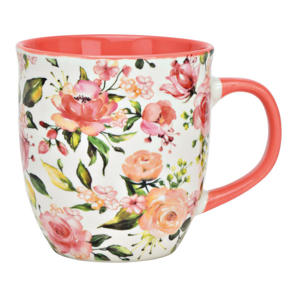 Taza de porcelana con decoración floral rosa/rosa (An./Al./Pr.) 14x11x11cm, 410ml