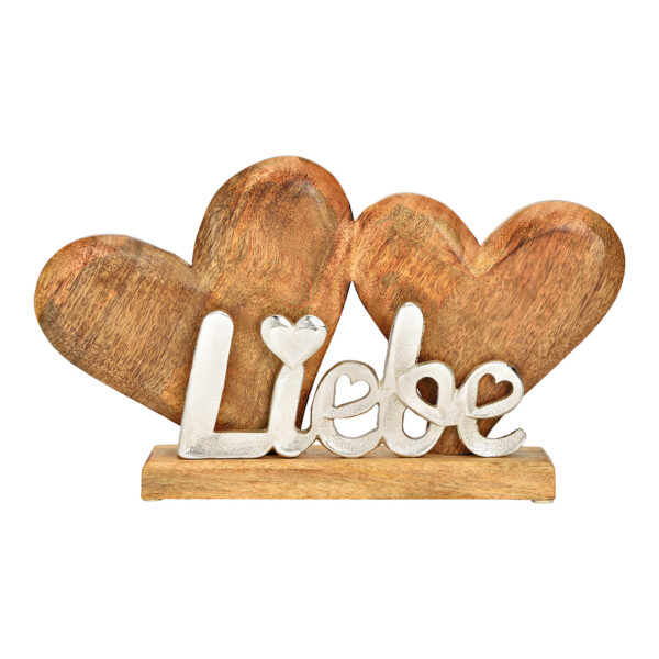 Soporte de corazón, letras de metal, love, fabricado en madera de mango natural (An./Al./Pr.) 35x20x6cm