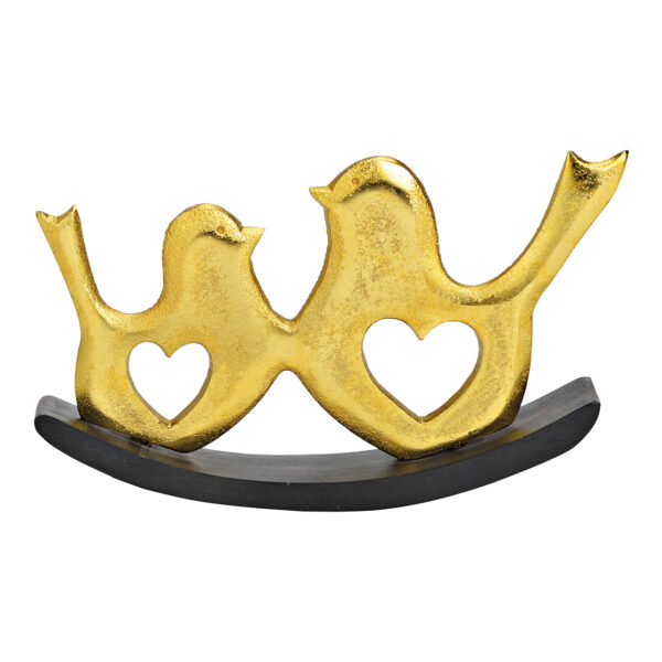 Columpio de pie con forma de pájaro sobre base de madera de mango, fabricado en metal dorado (An./Al./Pr.) 19x12x3cm