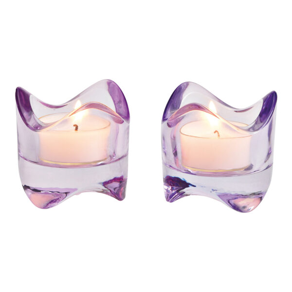 Portavelas de cristal morado, doble apertura, 6 x 6 x 6 cm (ancho x alto x profundidad)