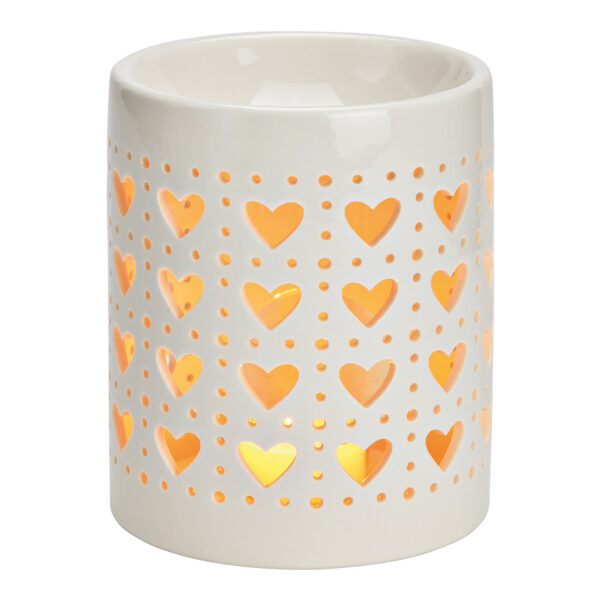 Lámpara aromática con decoración en forma de corazón de porcelana blanca (An./Al./Pr.) 10x13x10cm