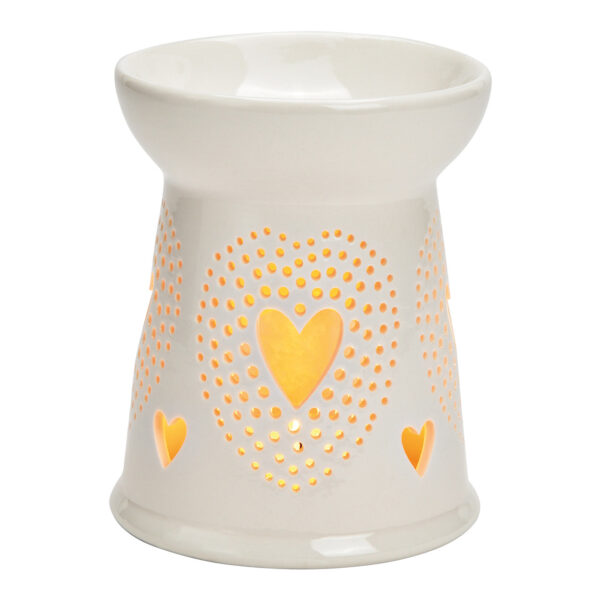 Lámpara aromática con decoración en forma de corazón de porcelana blanca (An./Al./Pr.) 10x12x10cm