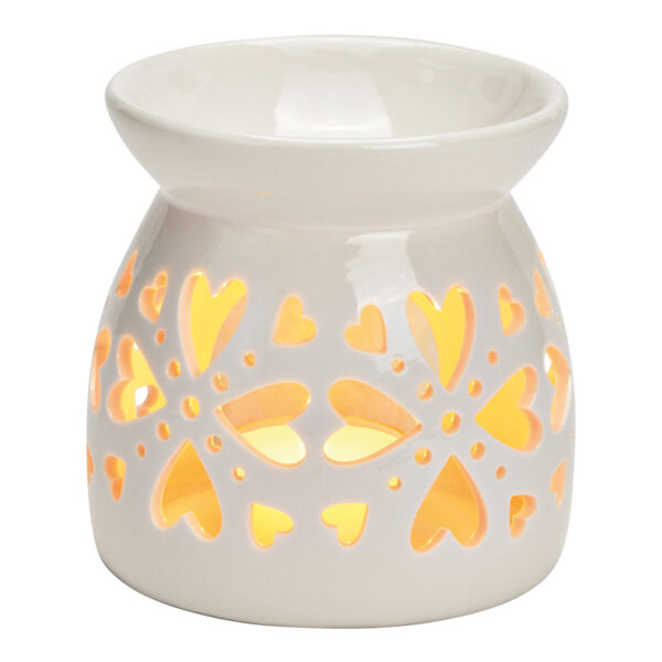 Lámpara aromática con decoración en forma de corazón de porcelana blanca (An./Al./Pr.) 10x10x10cm