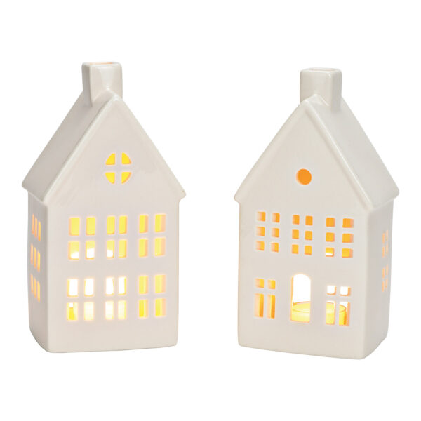 Faro de porcelana blanca, doble cuerpo, (ancho/alto/profundidad) 10 x 19 x 7 cm